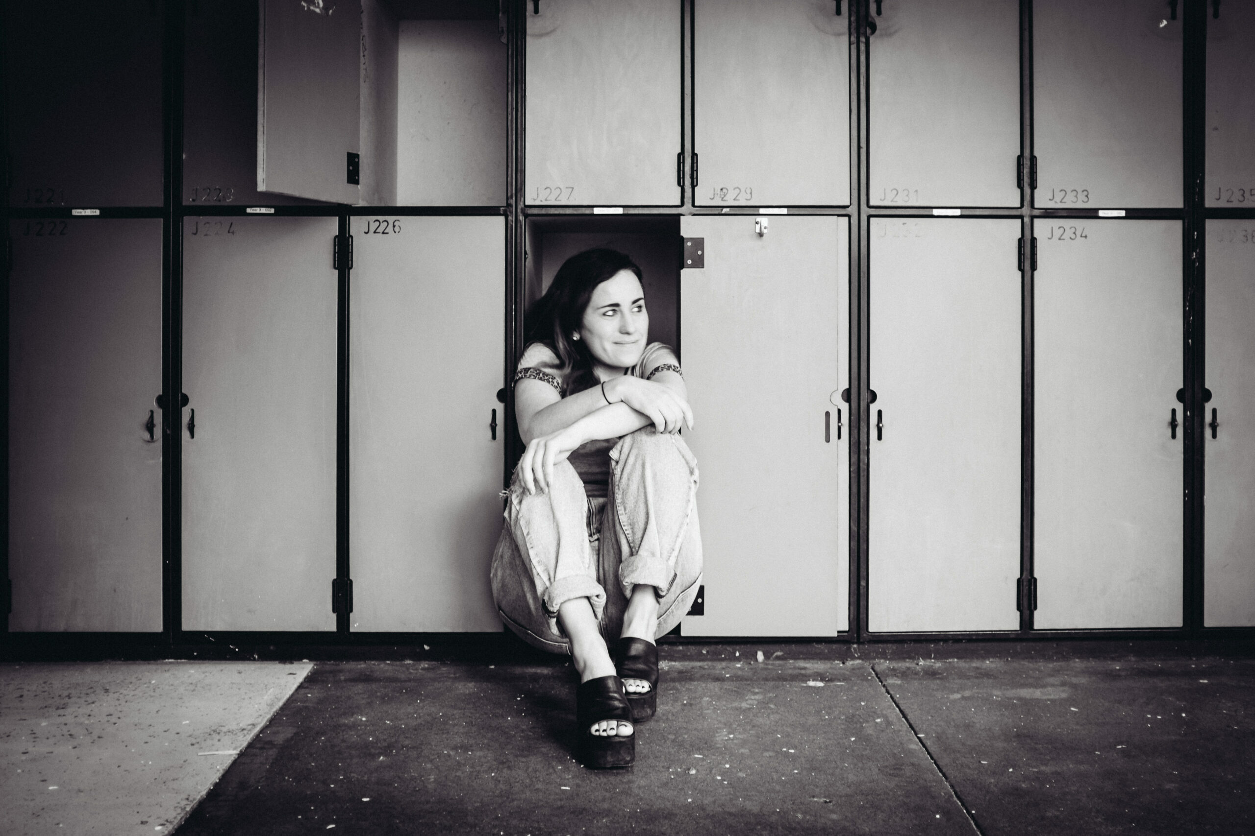 Lucy in hallway locker